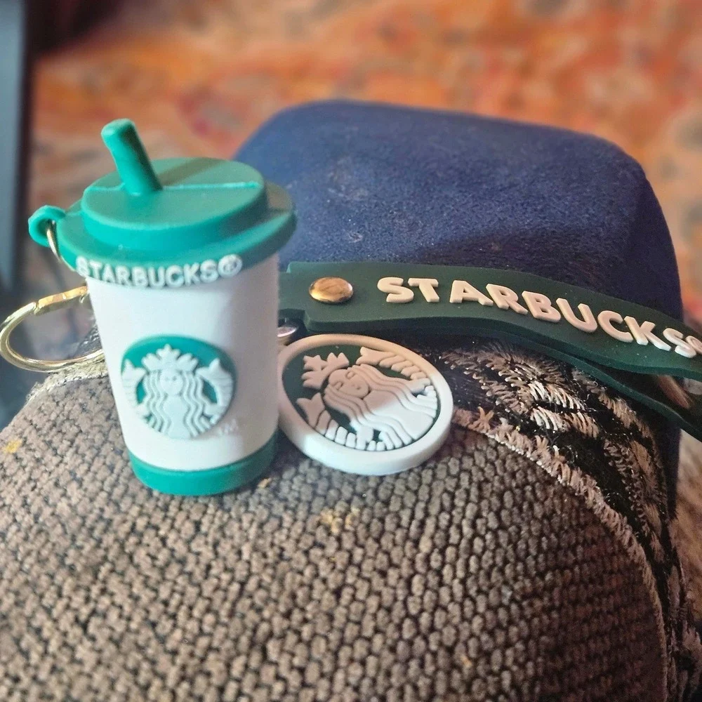 Starbucks Coffee Cup Keychain Green Wristlet‎ Strap 3D Miniature Cup Charm